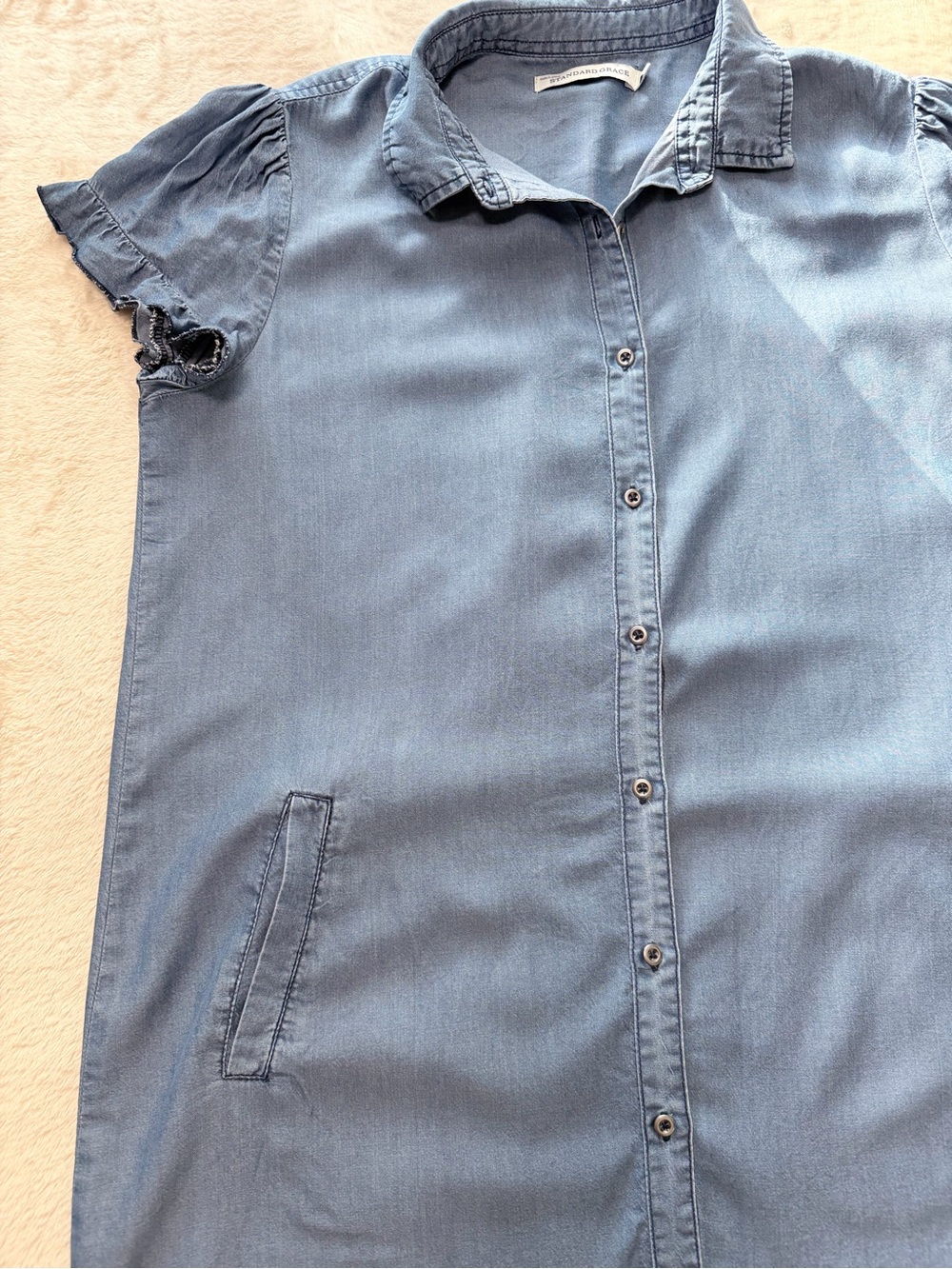 Light Chambray Button-Down Shirt Dress - Blue - Picture 7 of 11